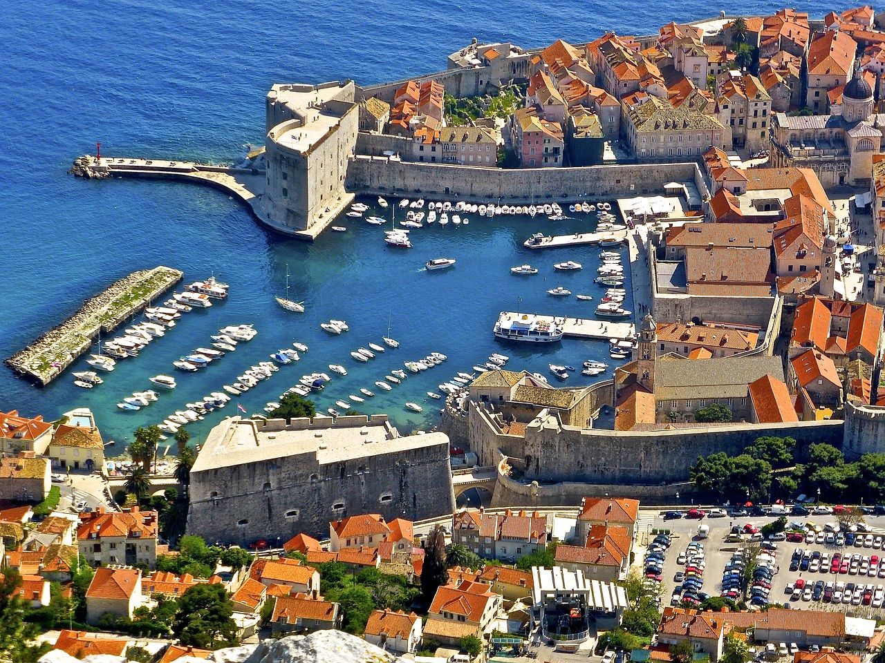 Aerial view of Dubrovnik's harbor