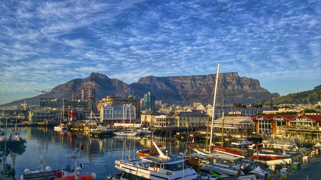 V&A Waterfront, backed by Table Mountain in Cape Town, South Africa