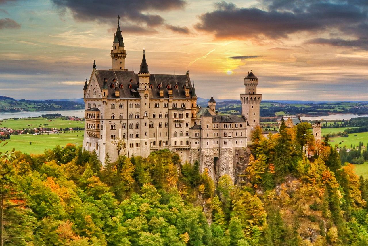 Neuschwanstein Castle, Germany with fall colors