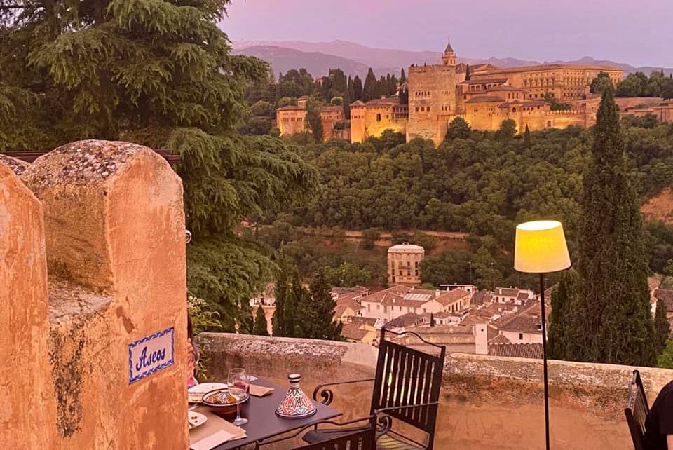 View of the Alhambra from a Granada restaurant