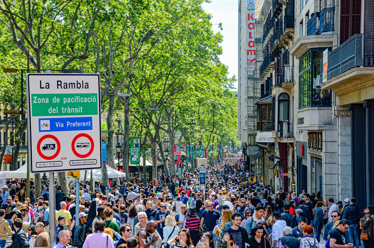 La Rambla in Barcelona, Spain is always packed with tourists