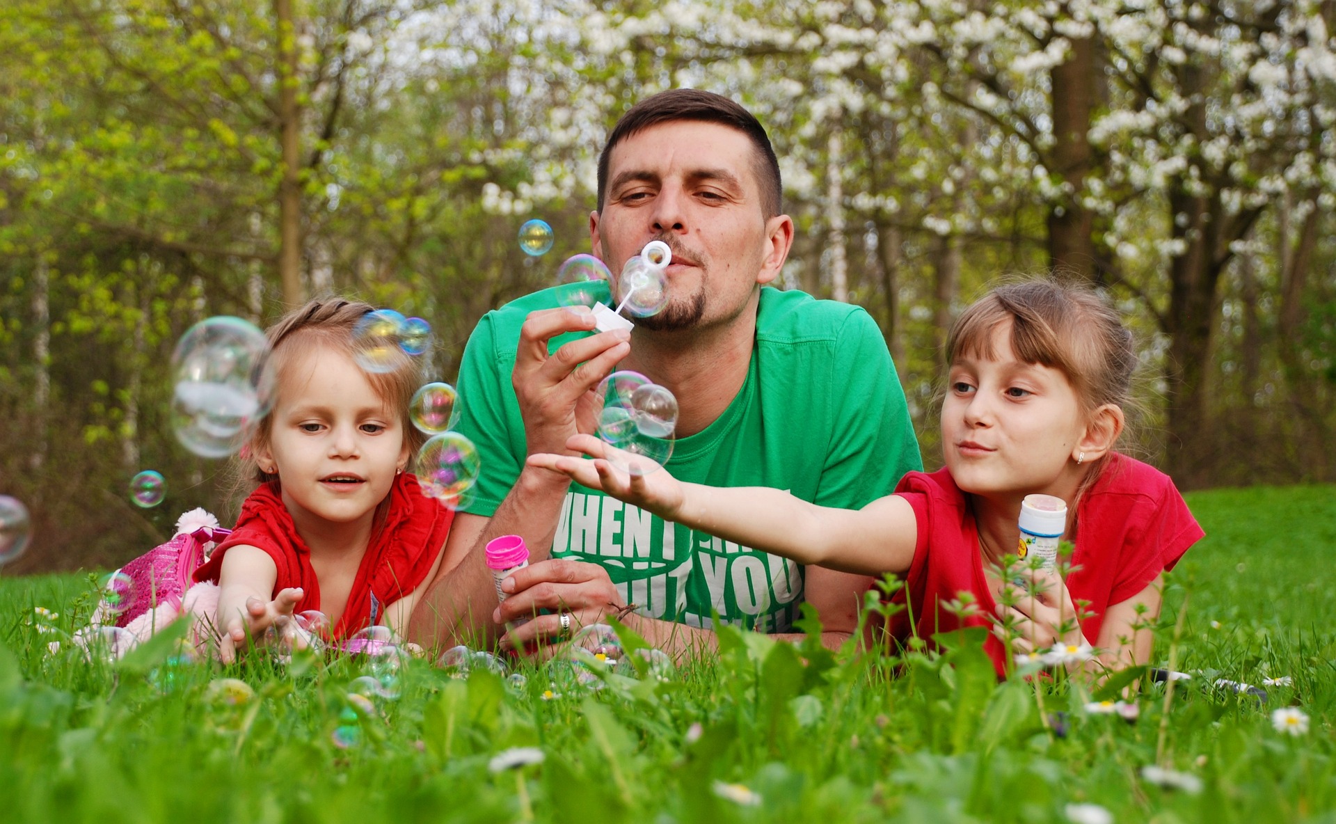 Blowing bubbles on family vacation