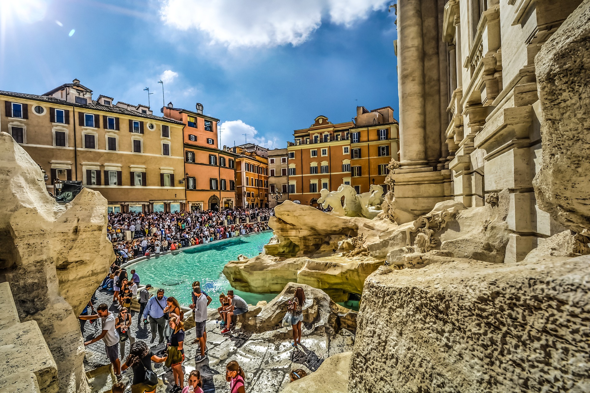 The Trevi Fountain in Rome from the back