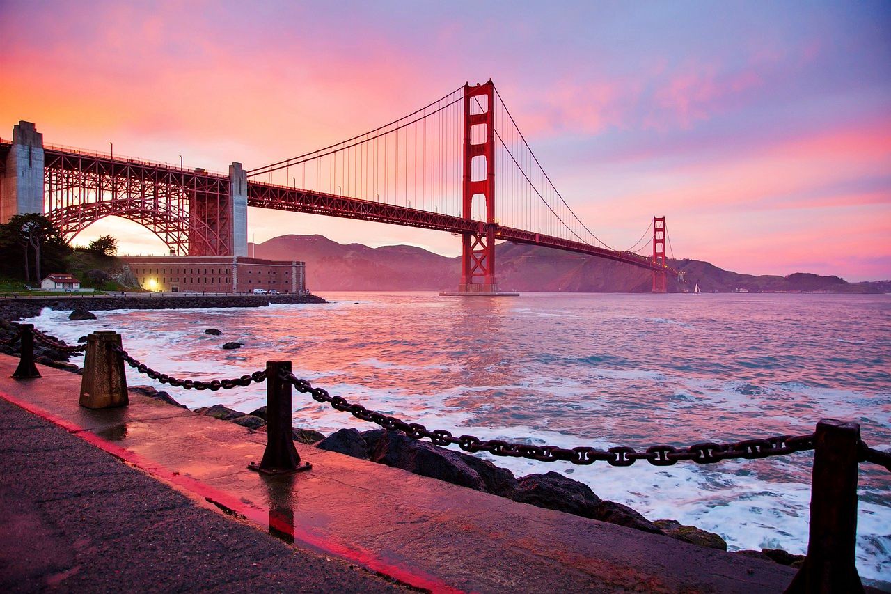 Sunset over the Golden Gate Bridge in San Francisco