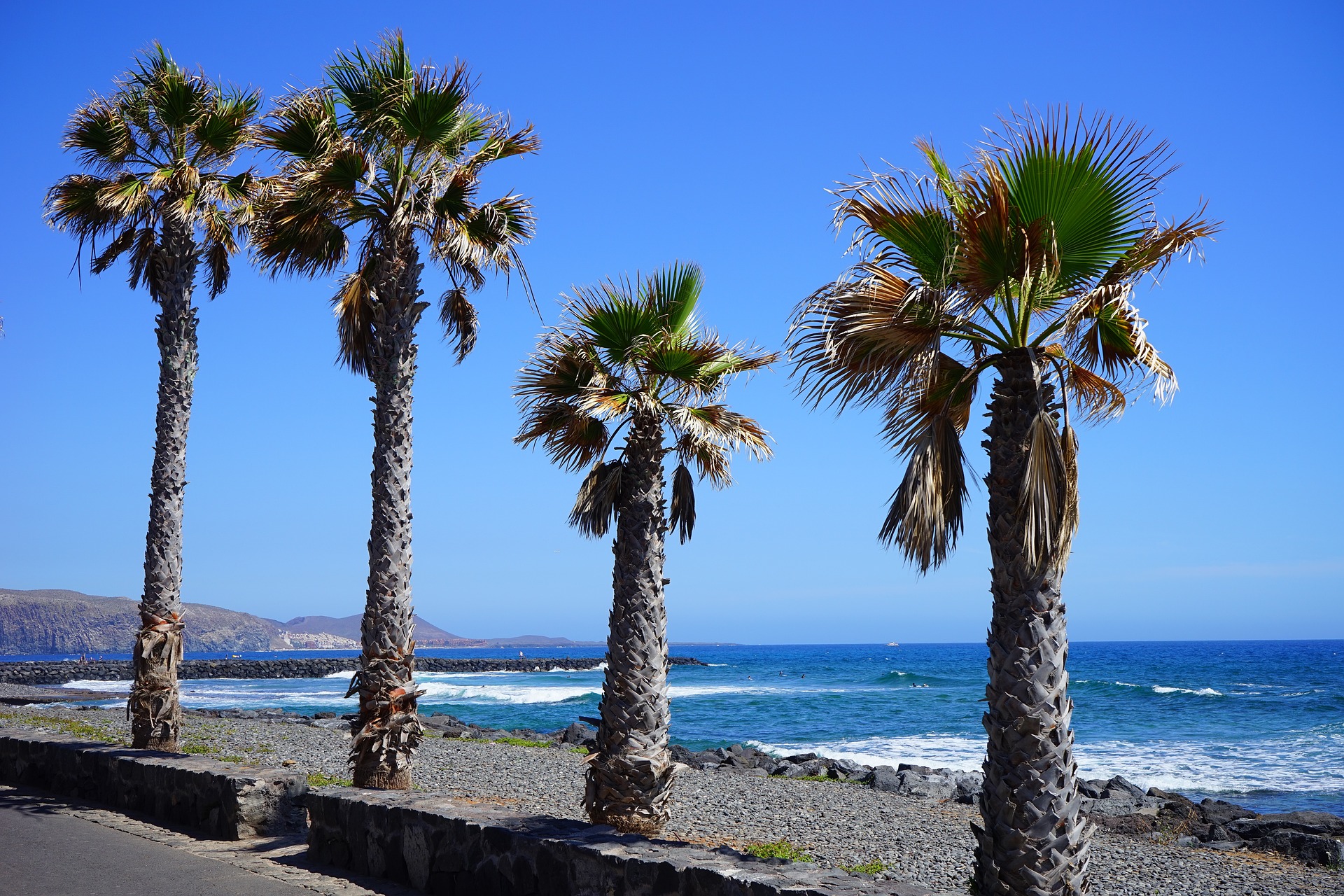 Los Cristianos beach in Tenerife where protestors painted graffiti on sunbeds