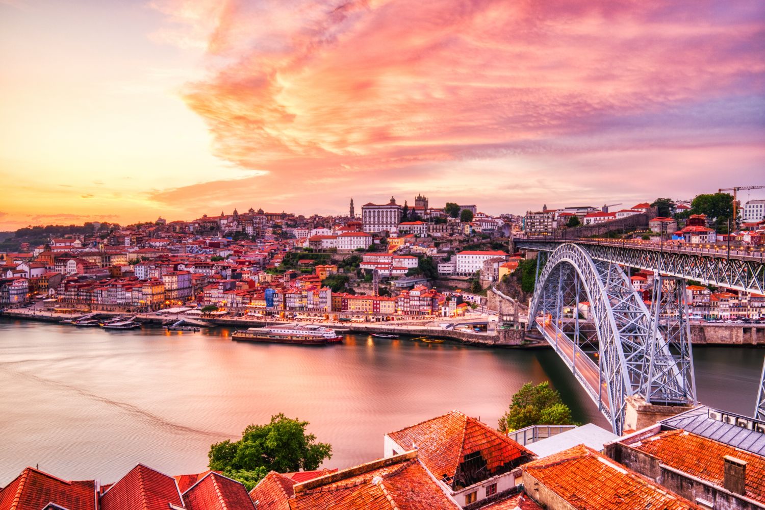 Porto, Douro Valley, Portugal porto, portugal, sunset, bridge, city, oporto, river, aerial, port, cityscape, destination, landmark, landscape, downtown, panorama, europe, sunrise, dusk, ancient, architecture, ribeira, building, cathedral, douro, evening, hill, historic, house, light, night, old, panoramic, pink, portuguese, scenery, scenic, skyline, street, town, travel, urban, boat, red, orange, town, roofs, romantic, scenic, sunlight, illuminated, rooftops, tourist